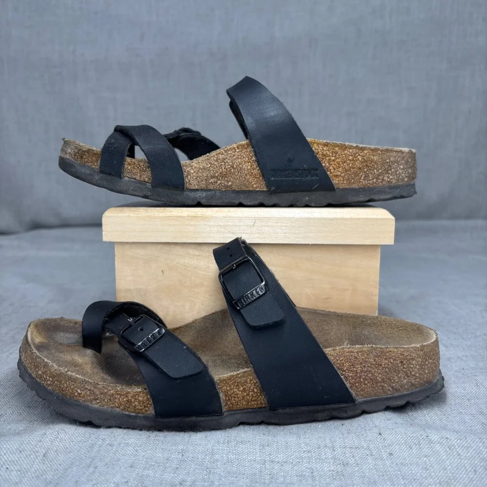 Birkenstock Mayari Sandals Black Birko-Flor Toe Loop Slip On Casual Kids EU 35